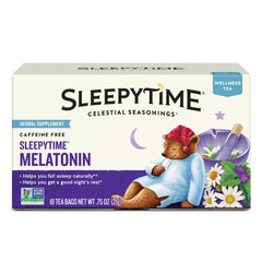Celestial Seasonings Sleepytime Melatonin tea cup steeping for a relaxing evening ritual