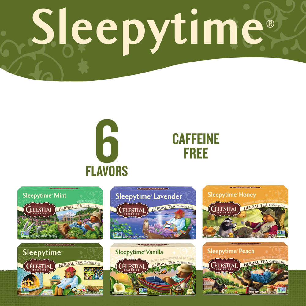 Packaging boxes showcase eco-friendly packaging for Sleepytime variety pack.