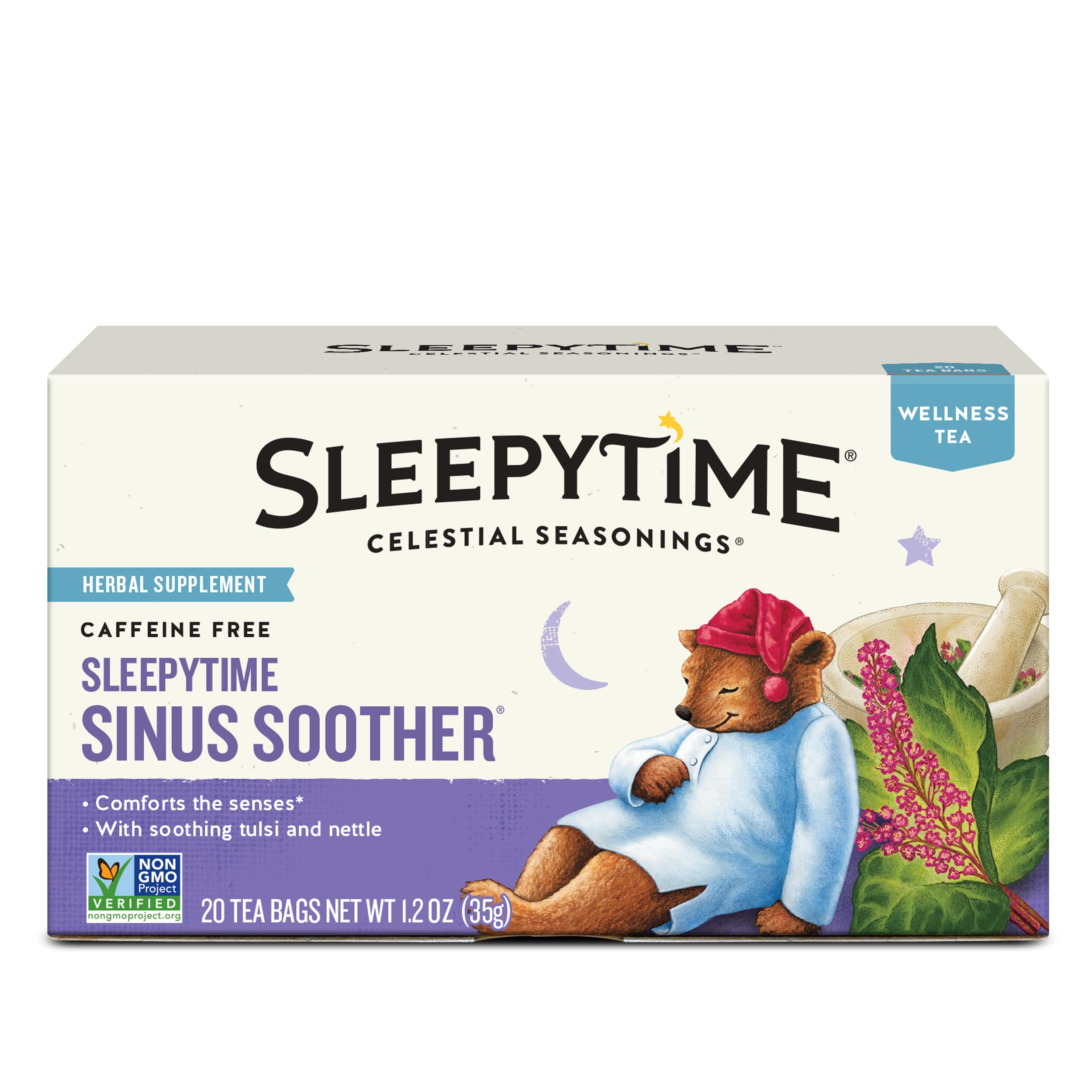 Celestial Seasonings Sleepytime Sinus Soother tea box invites a cozy evening ritual.