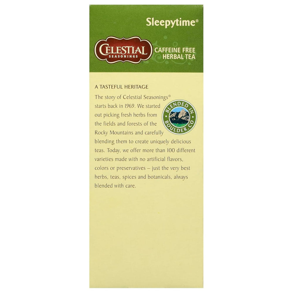 Celestial Seasonings Sleepytime spearmint leaves highlight refreshing aroma for evenings.