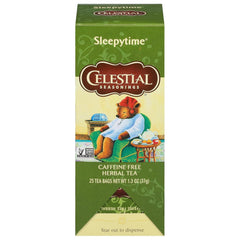 Celestial Seasonings Sleepytime tea box on table for a calming evening ritual.