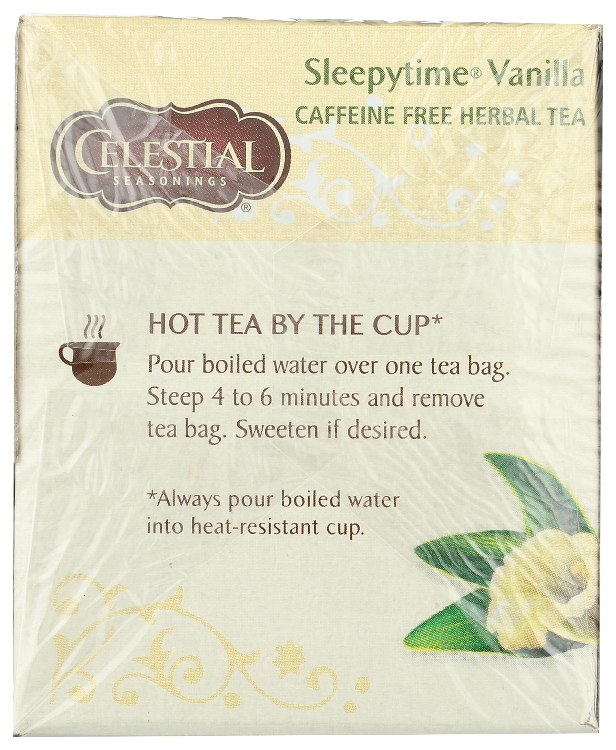 Celestial Seasonings Sleepytime Vanilla tea bag in use for a calming moment