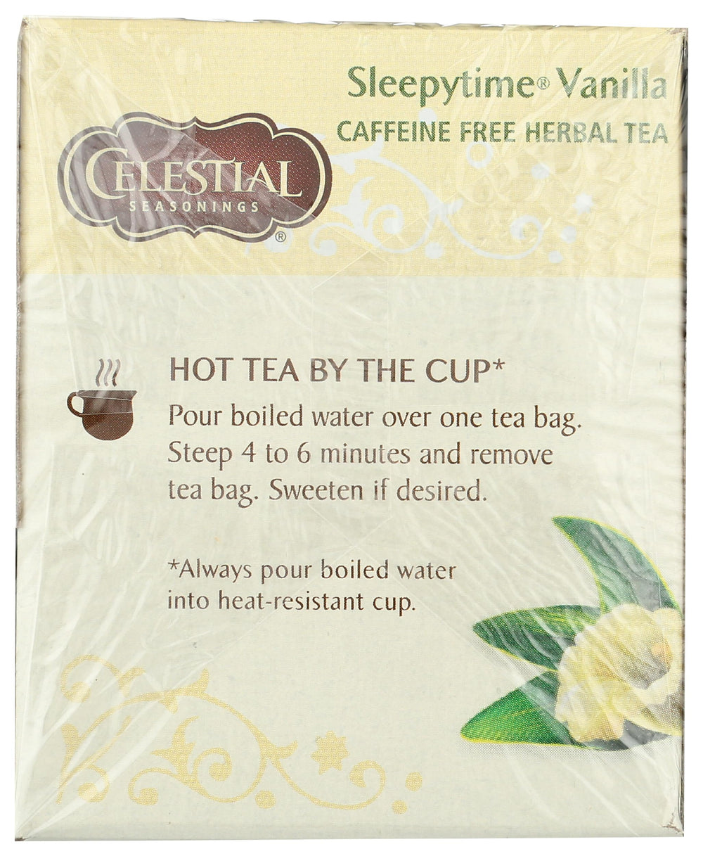 Celestial Seasonings Sleepytime Vanilla tea bag in use for a calming moment