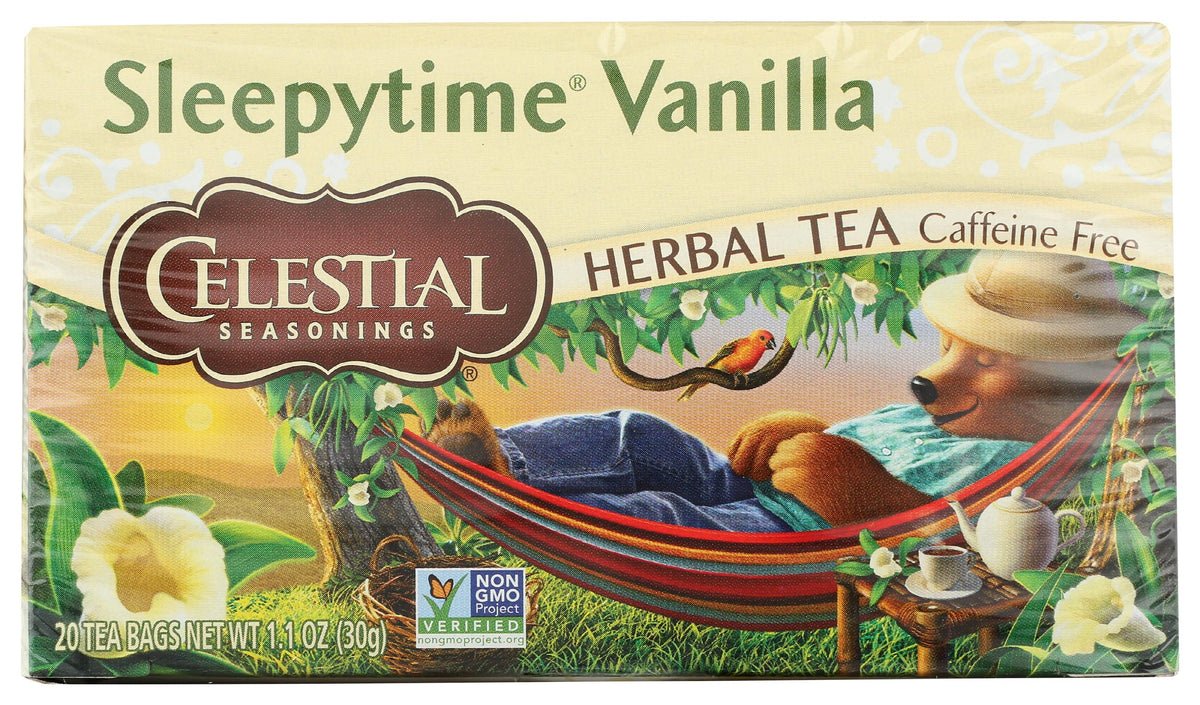 Celestial Seasonings Sleepytime Vanilla tea bag ready for a calming evening ritual