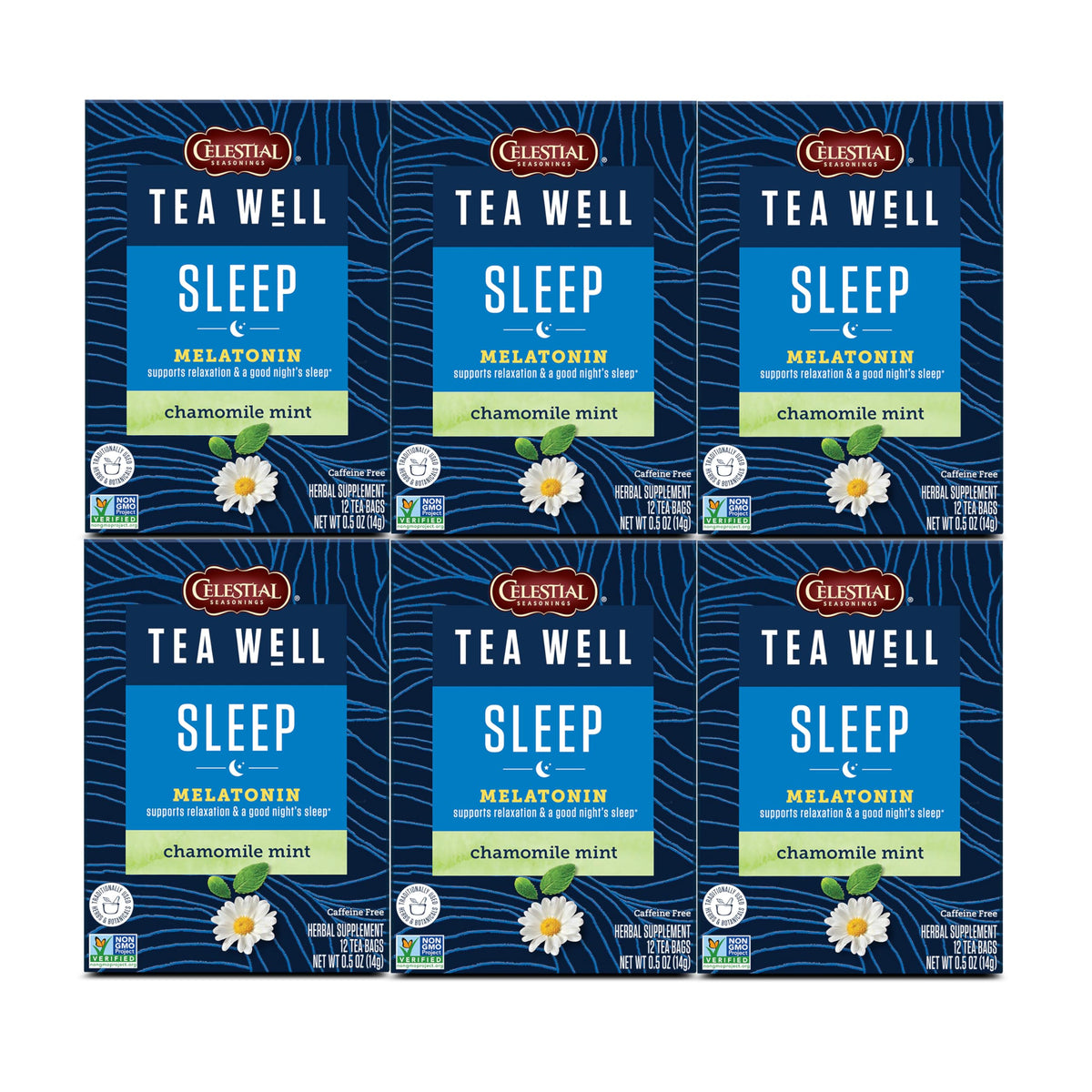 Celestial Seasonings TeaWell Sleep box shows melatonin blend for bedtime routine.