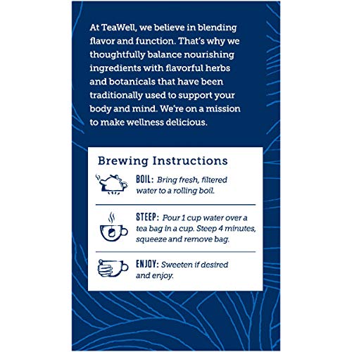 Cup steeping TeaWell Sleep displays chamomile and mint aroma for relaxation.