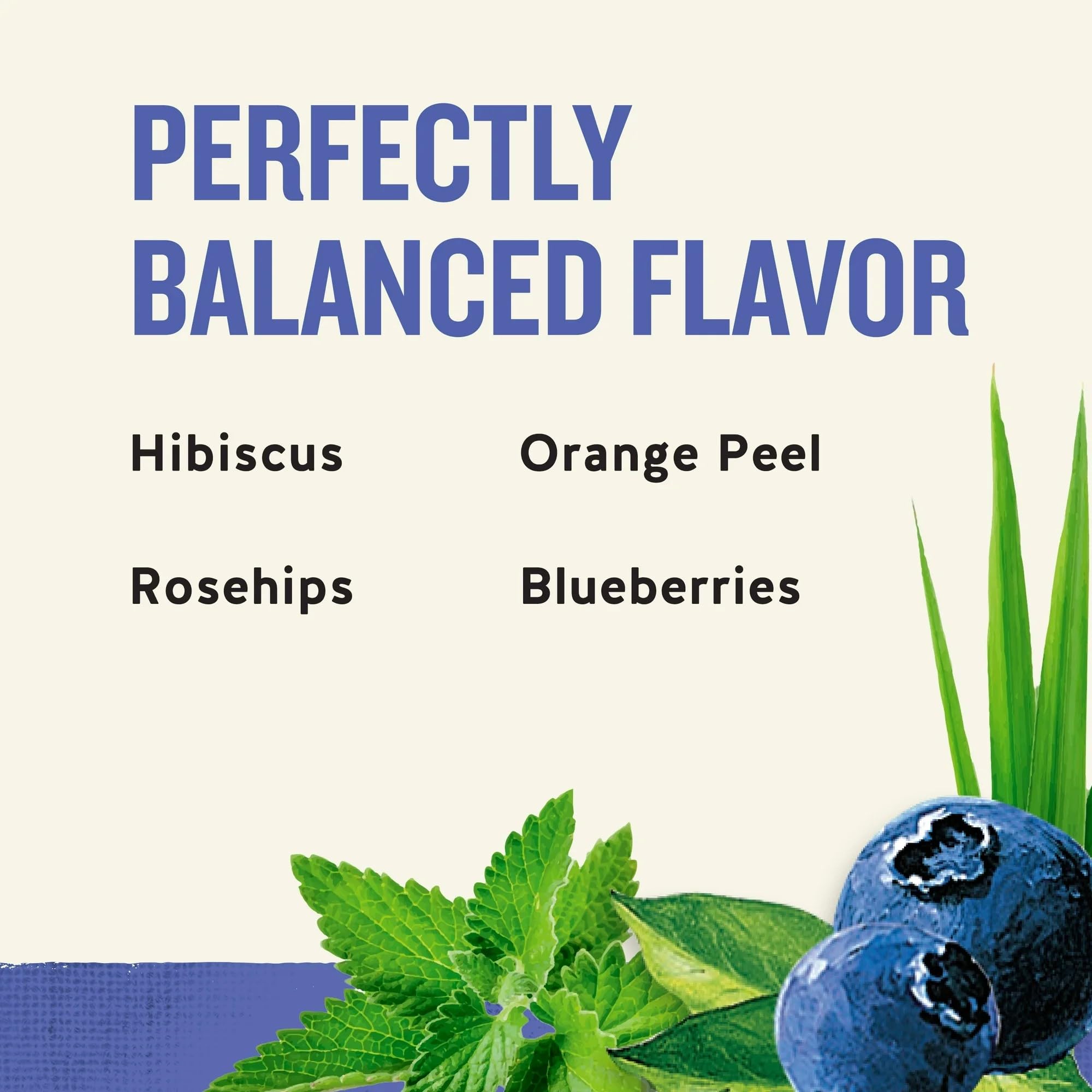 Celestial Seasonings True Blueberry cup with steam and fruit bits.