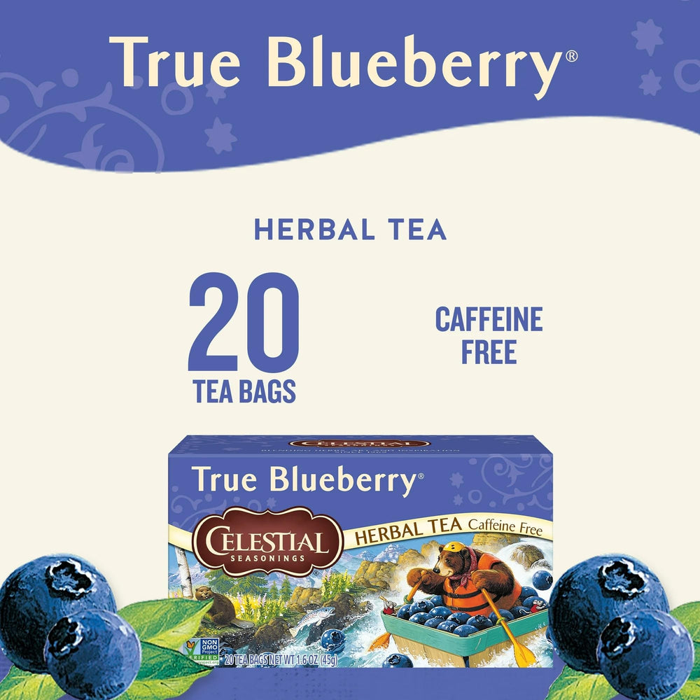 Celestial Seasonings True Blueberry being poured over ice.