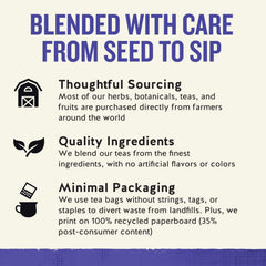 True Blueberry tea bags inside the box; minimal packaging, less waste.