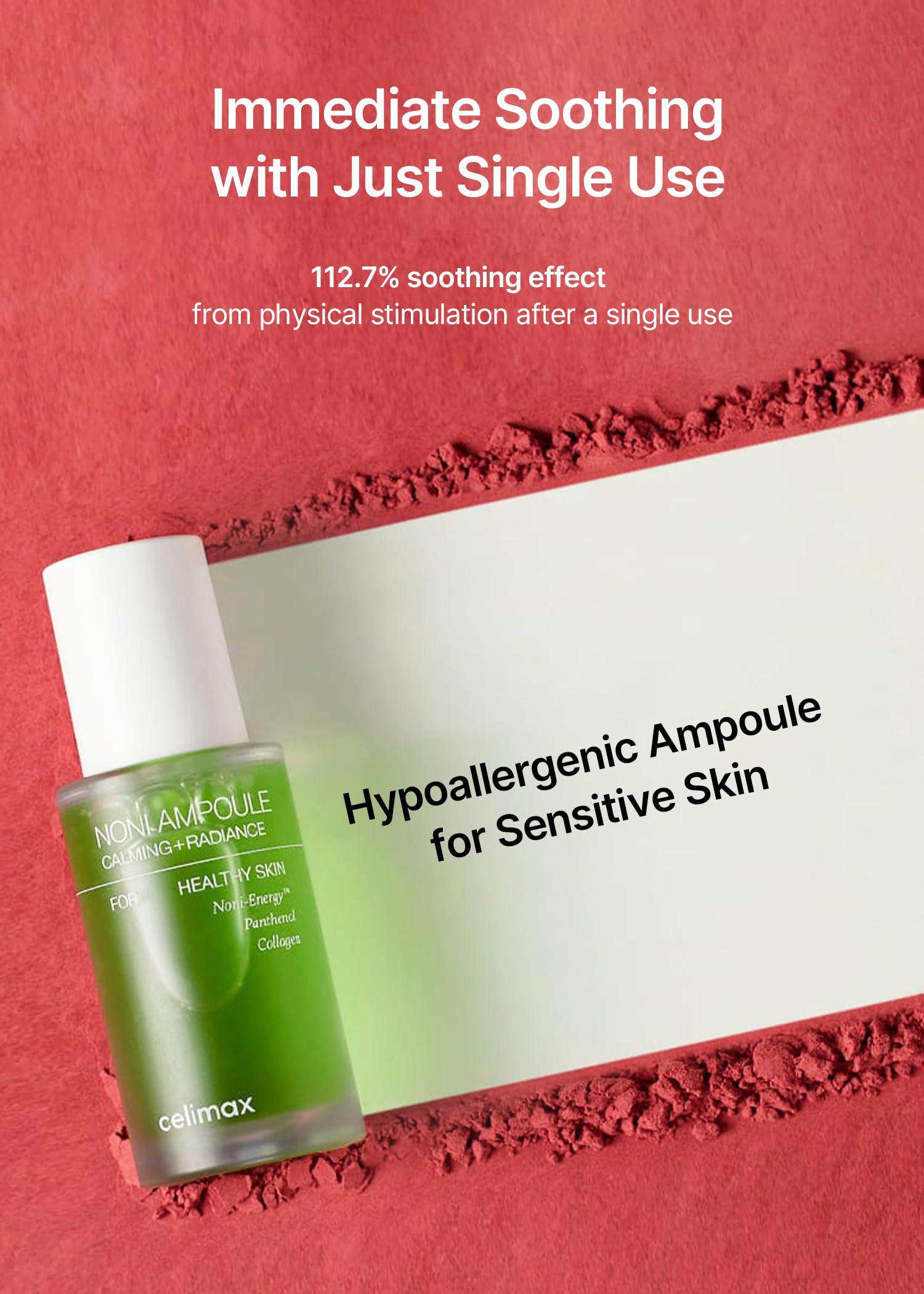 Celimax Noni Energy Ampoule application on skin demonstrates soothing hydration during routine.