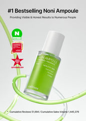 Celimax Noni Energy Ampoule packaging closeup shows nourishing noni formula.