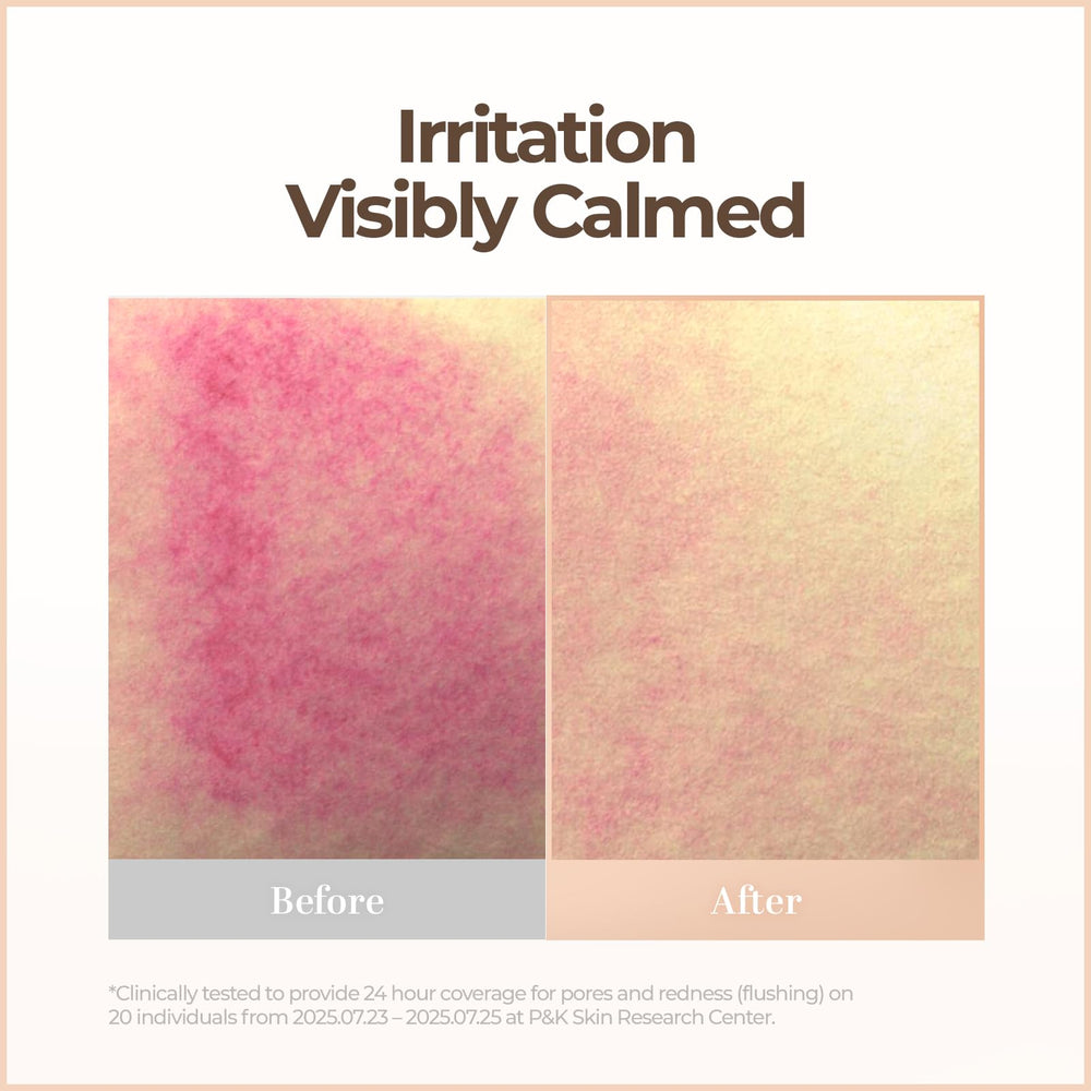 Swatch on textured skin shows a pore-blurring finish