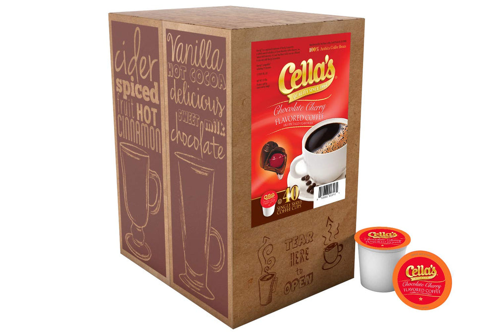 Steaming cup highlights Cella's chocolate cherry notes for a flavorful break