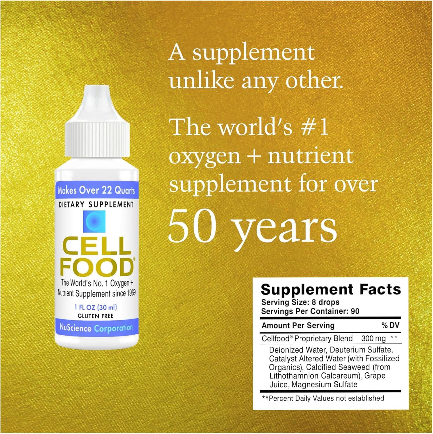 Cellfood bottle pour showing easy use with water for daily wellness.