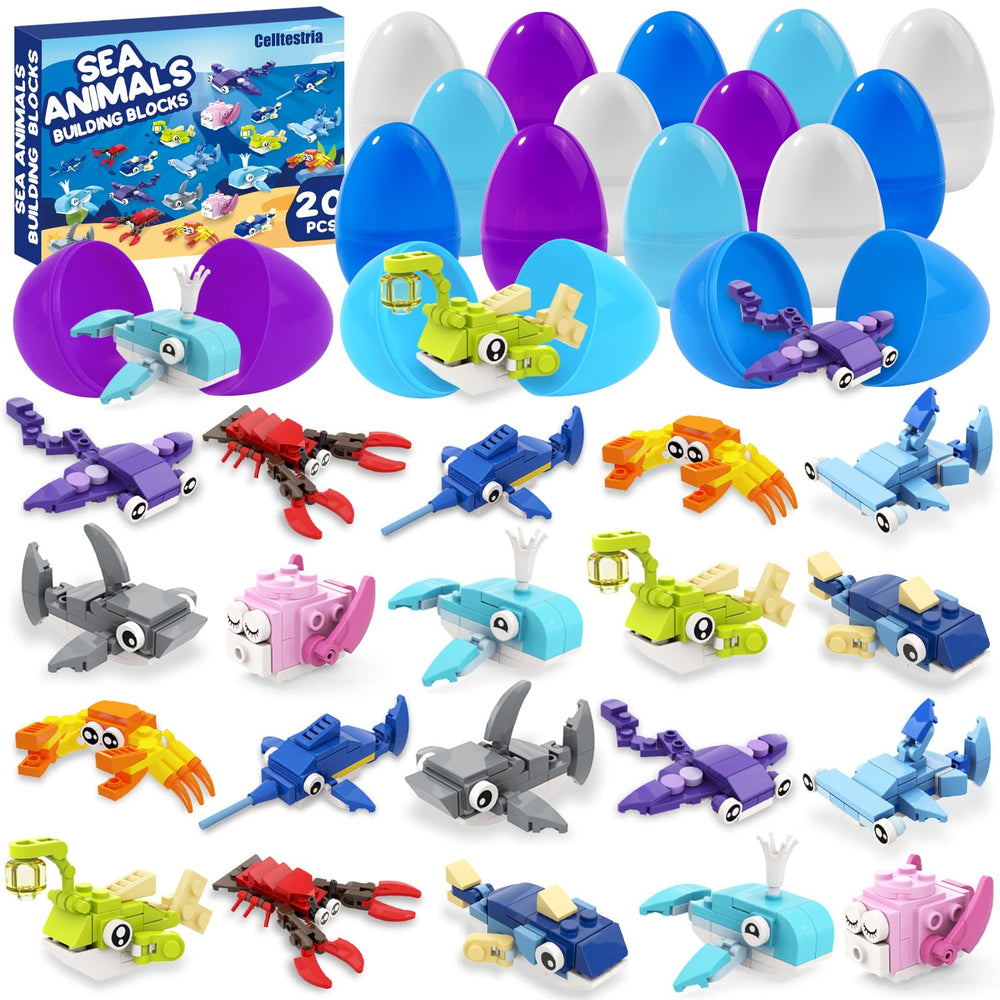 Celltestria 20pcs Easter eggs building blocks with ocean animals for kids' creative fun