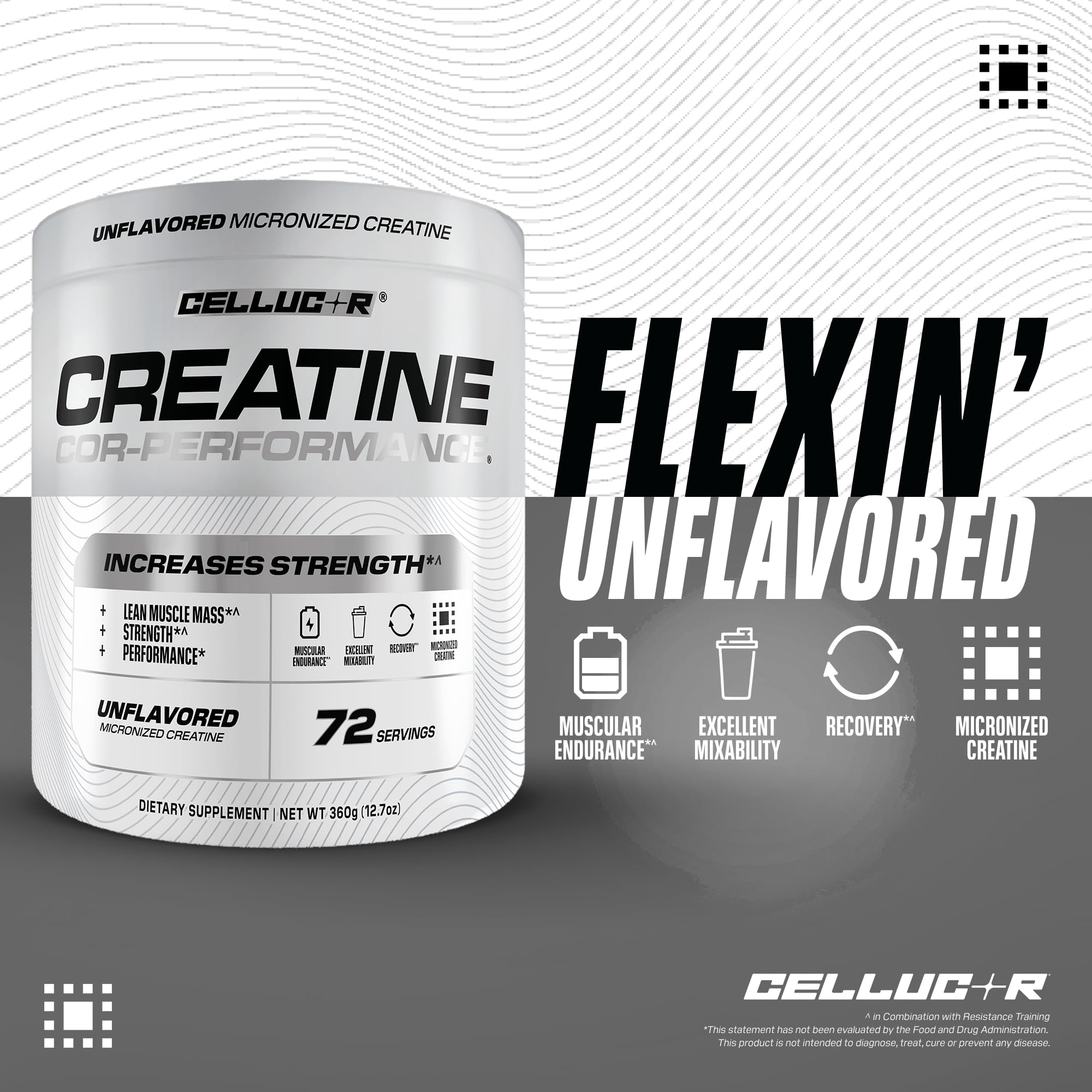 Cellucor Cor-Performance Creatine Monohydrate ingredient panel highlights micronized creatine uptake