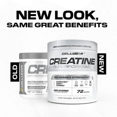 Cellucor Cor-Performance Creatine Monohydrate tub back shows purity and caffeine-free formula
