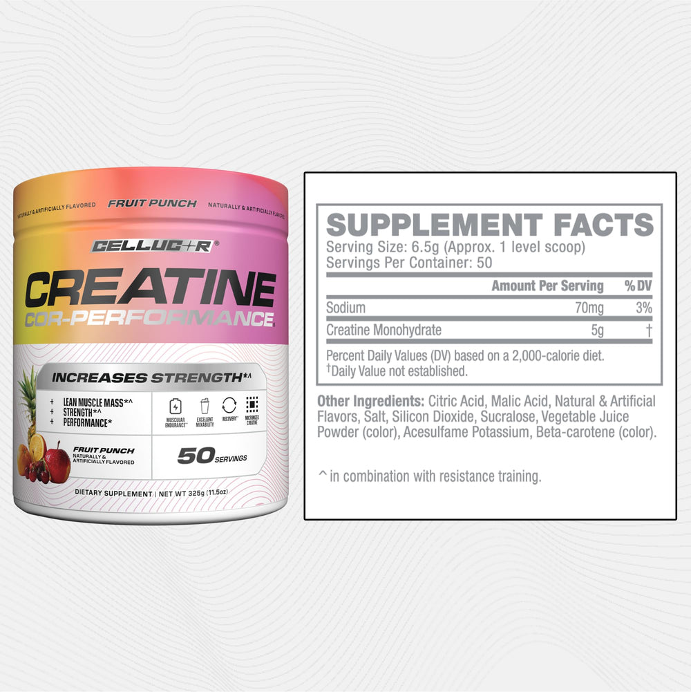 Cellucor Creatine Powder Fruit Punch workout scene emphasizing endurance