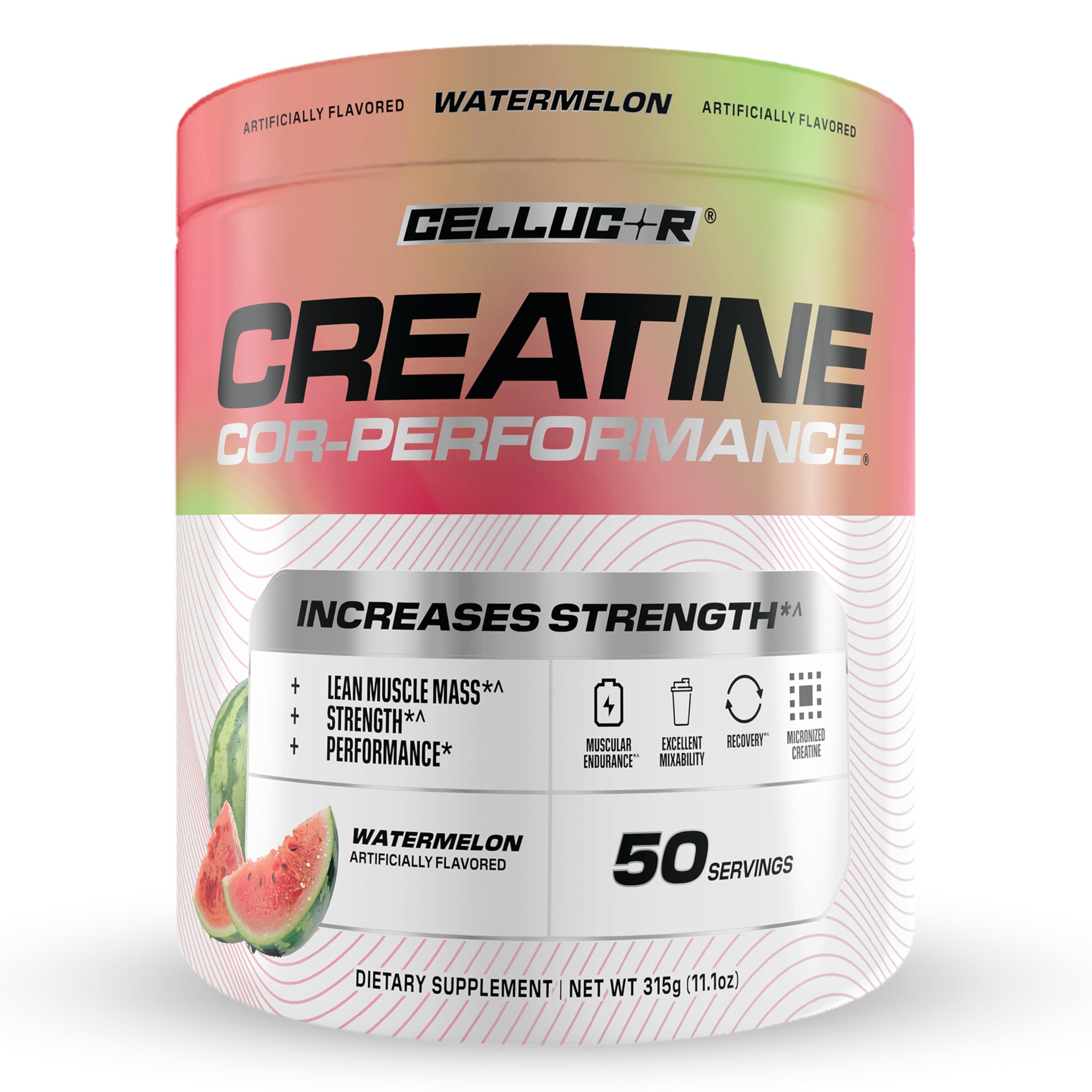 Cellucor Creatine Watermelon tub and scoop for easy workouts
