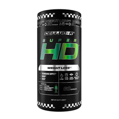 Cellucor SuperHD bottle front highlighting energy and metabolism support for workouts.