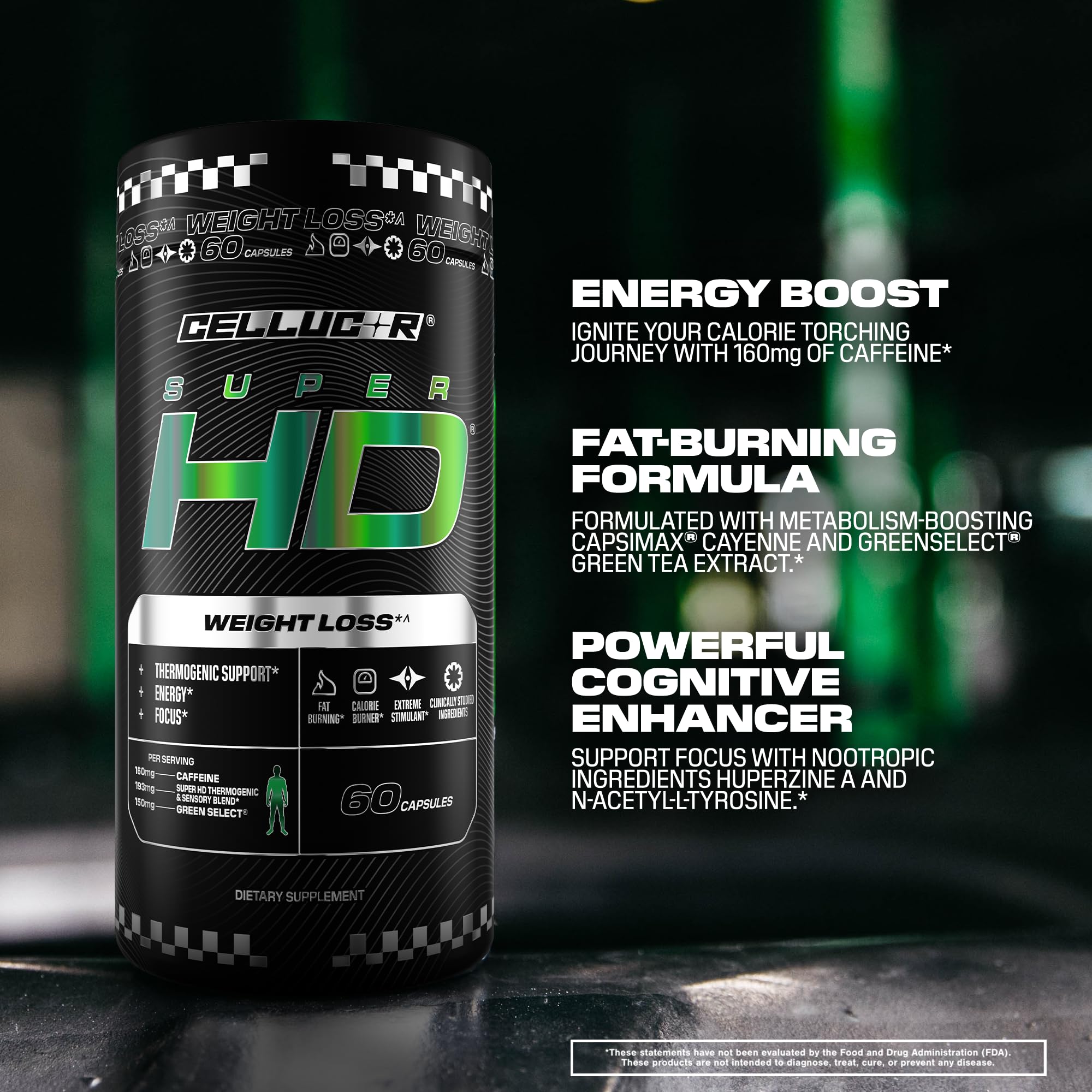 Cellucor SuperHD label closeup showing ingredients and high-definition formula.