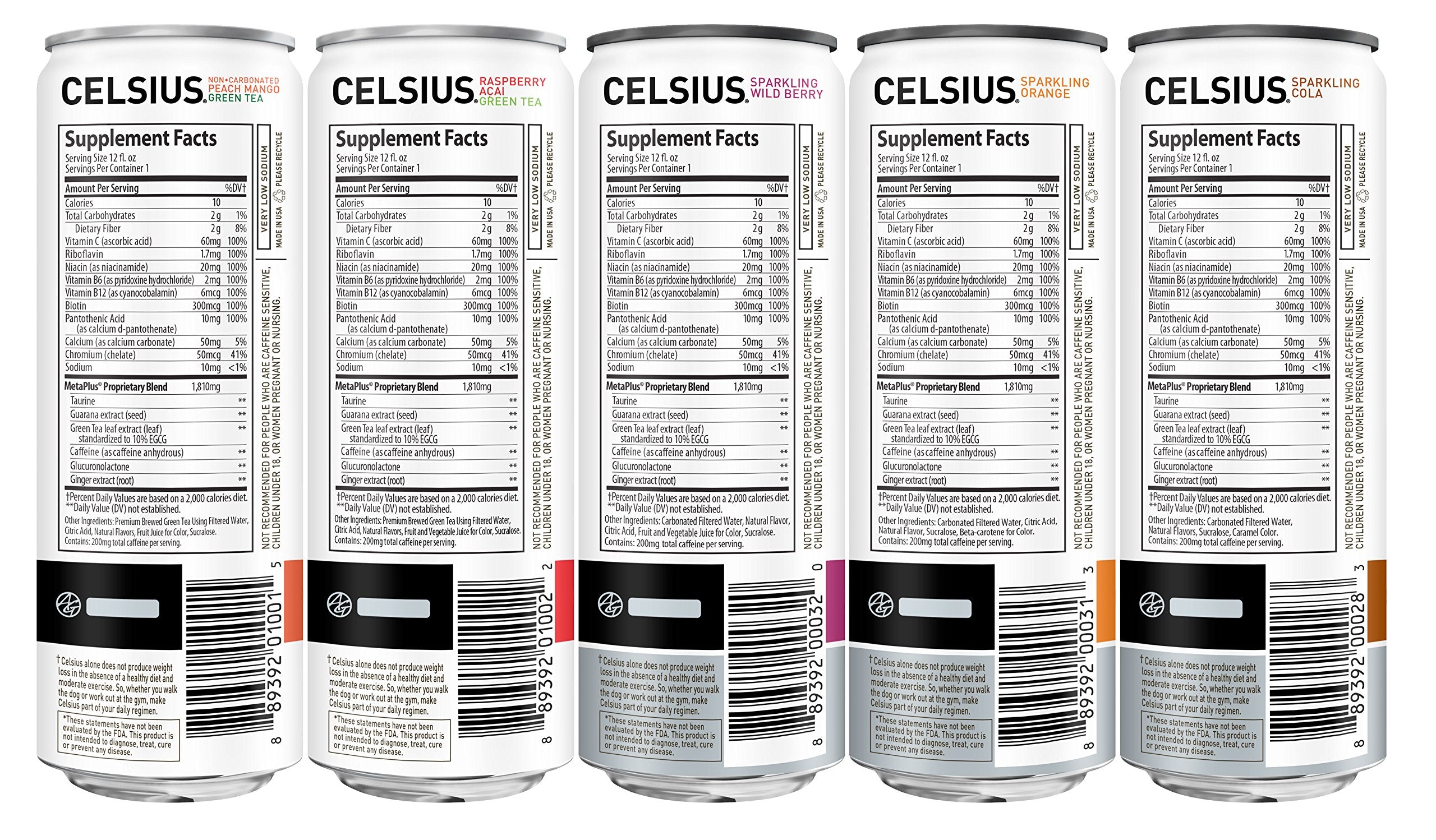 CELSIUS 200 mg caffeine label indicating strong energy lift
