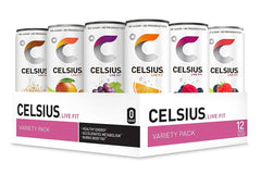 CELSIUS 9-flavor variety pack front view shows zero sugar benefit