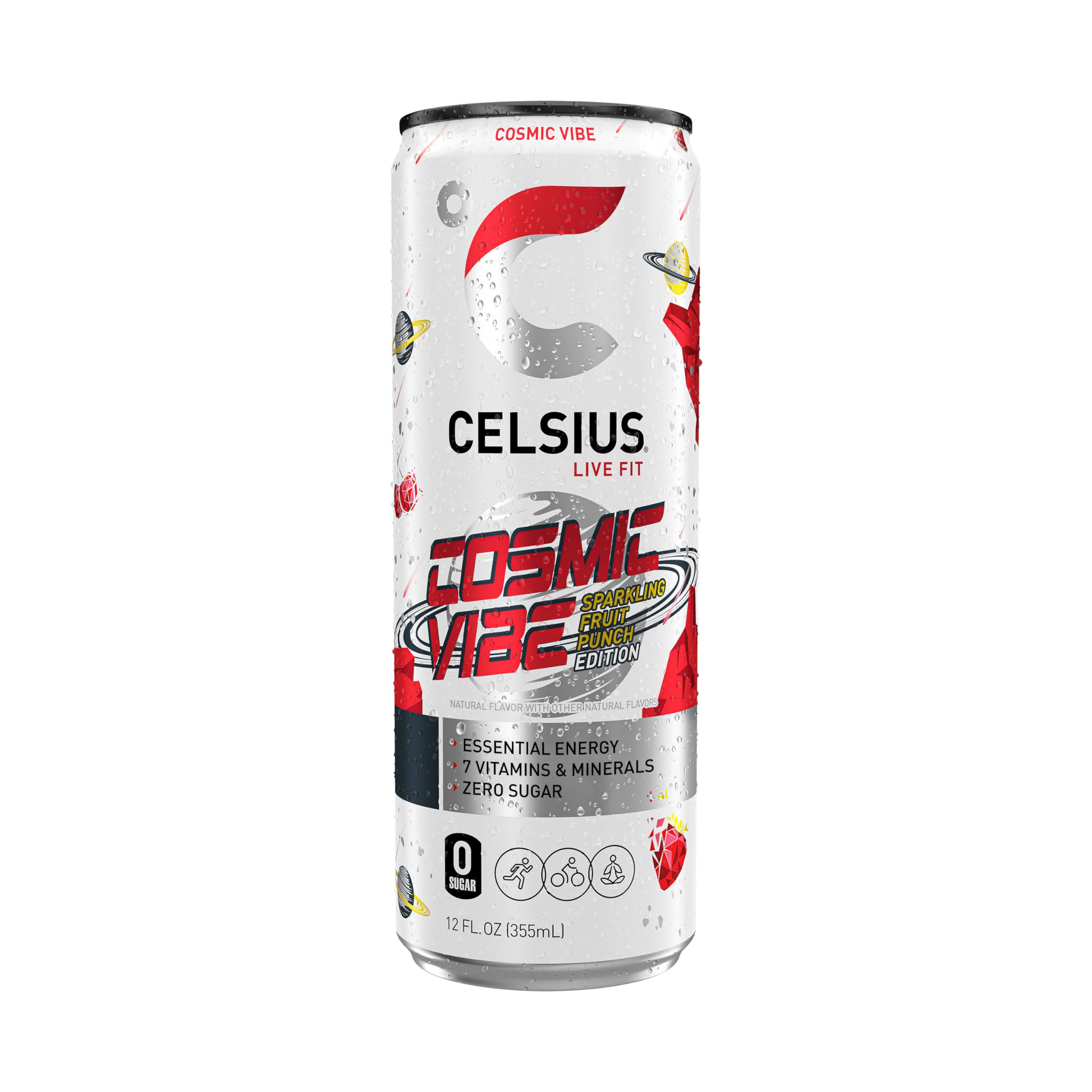 Celsius Cosmic Vibe 12-pack display emphasizes convenient energy access.