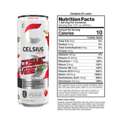 Celsius Cosmic Vibe bottle close-up showing vibrant flavor and energy appeal.