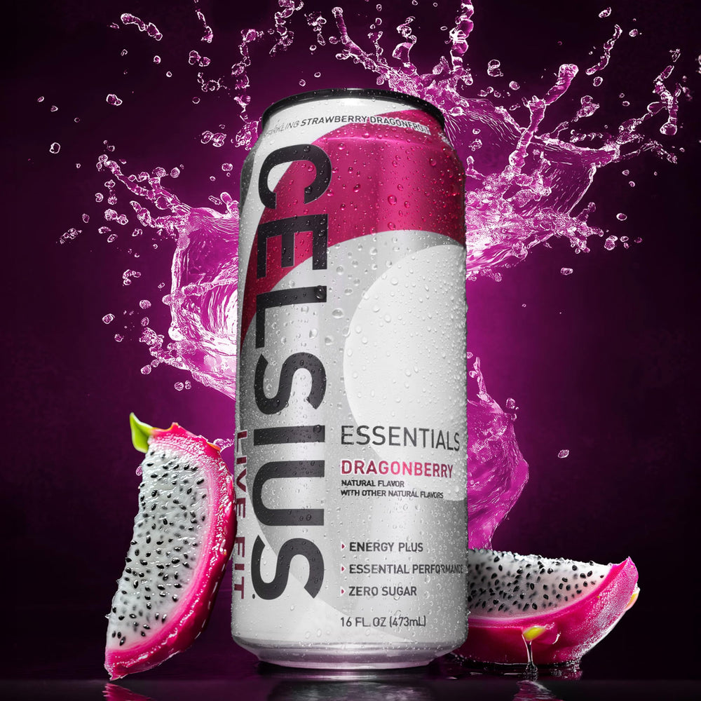 CELSIUS Essentials Dragonberry ready-to-drink for gym sessions with no sugar.