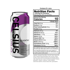 CELSIUS Essentials Sparkling Grape Slush can back shows sugar-free formula
