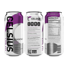 CELSIUS Essentials Sparkling Grape Slush label closeup highlights MetaPlus