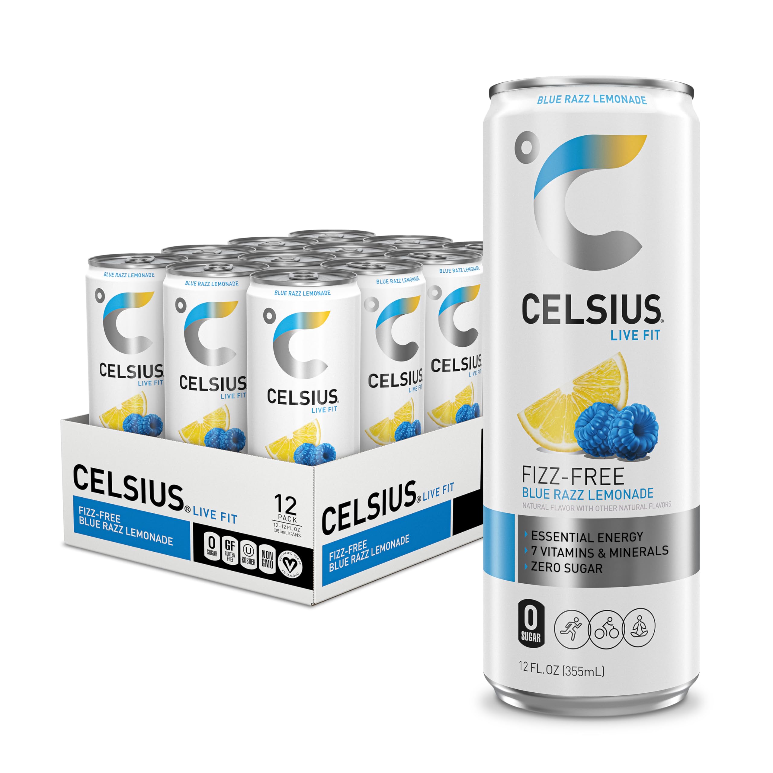 CELSIUS Fizz Free Blue Razz Lemonade can for on-the-go energy and flavor.