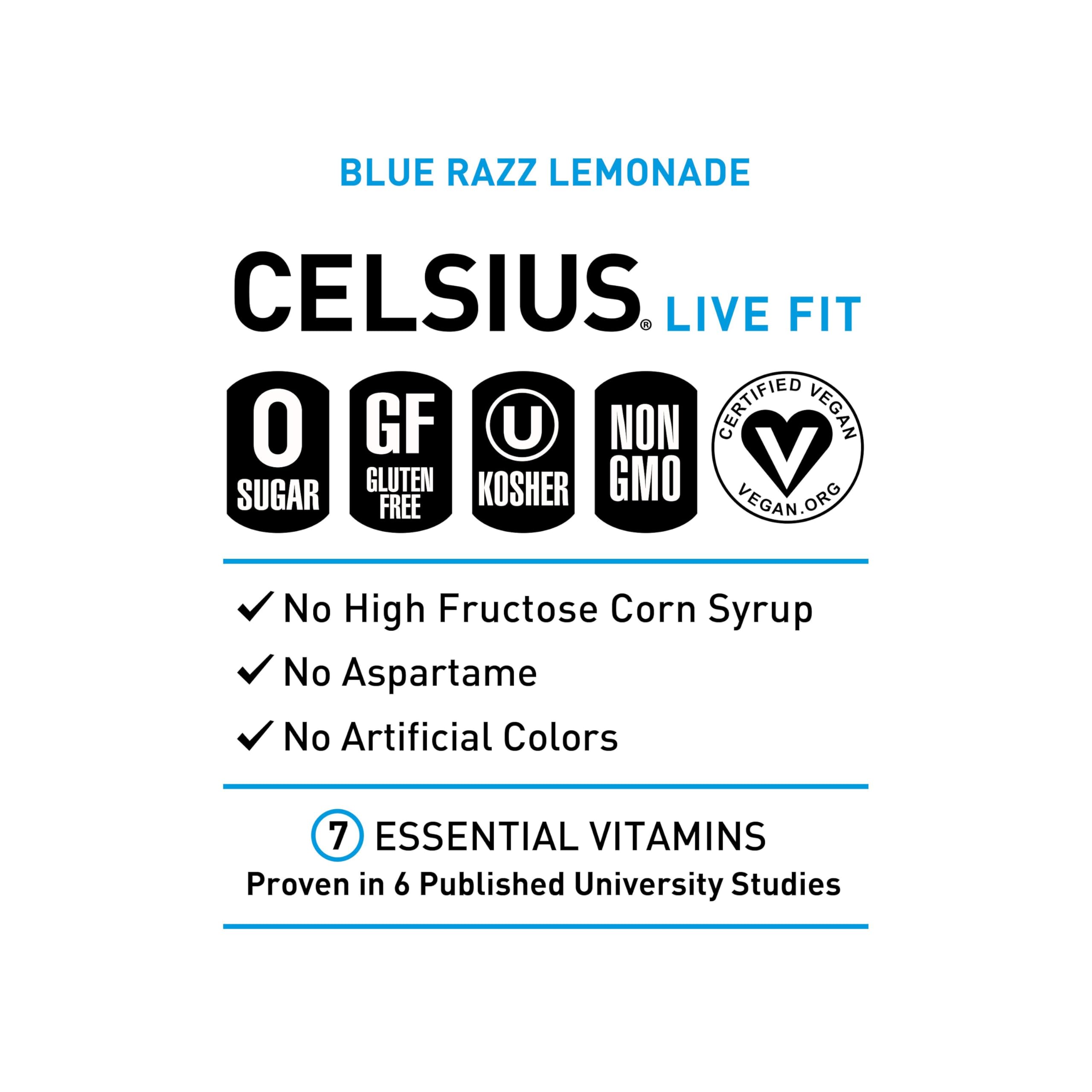 CELSIUS 12-pack image emphasizes convenient energy for workouts and daily routines.