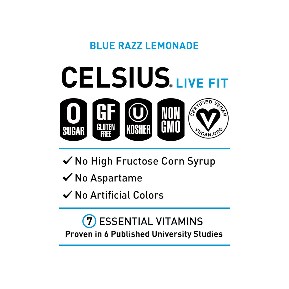CELSIUS 12-pack image emphasizes convenient energy for workouts and daily routines.