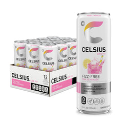 Celsius Fizz Free Pink Lemonade bottle with bold label for energy on the go