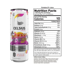 Celsius Galaxy Vibe can side highlights zero sugar and clean energy.