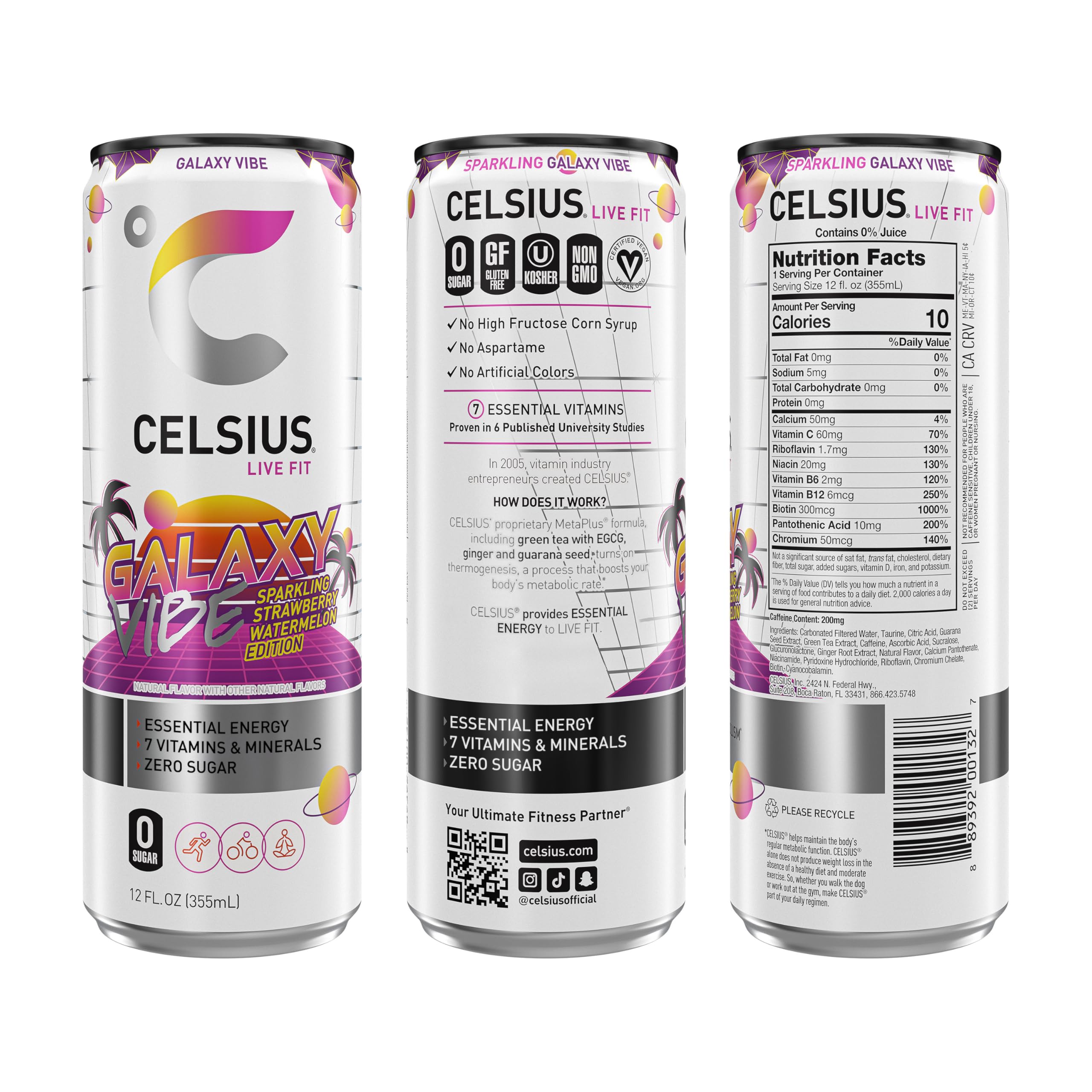 Celsius Galaxy Vibe pouring into glass suggests refreshing on-the-go energy.