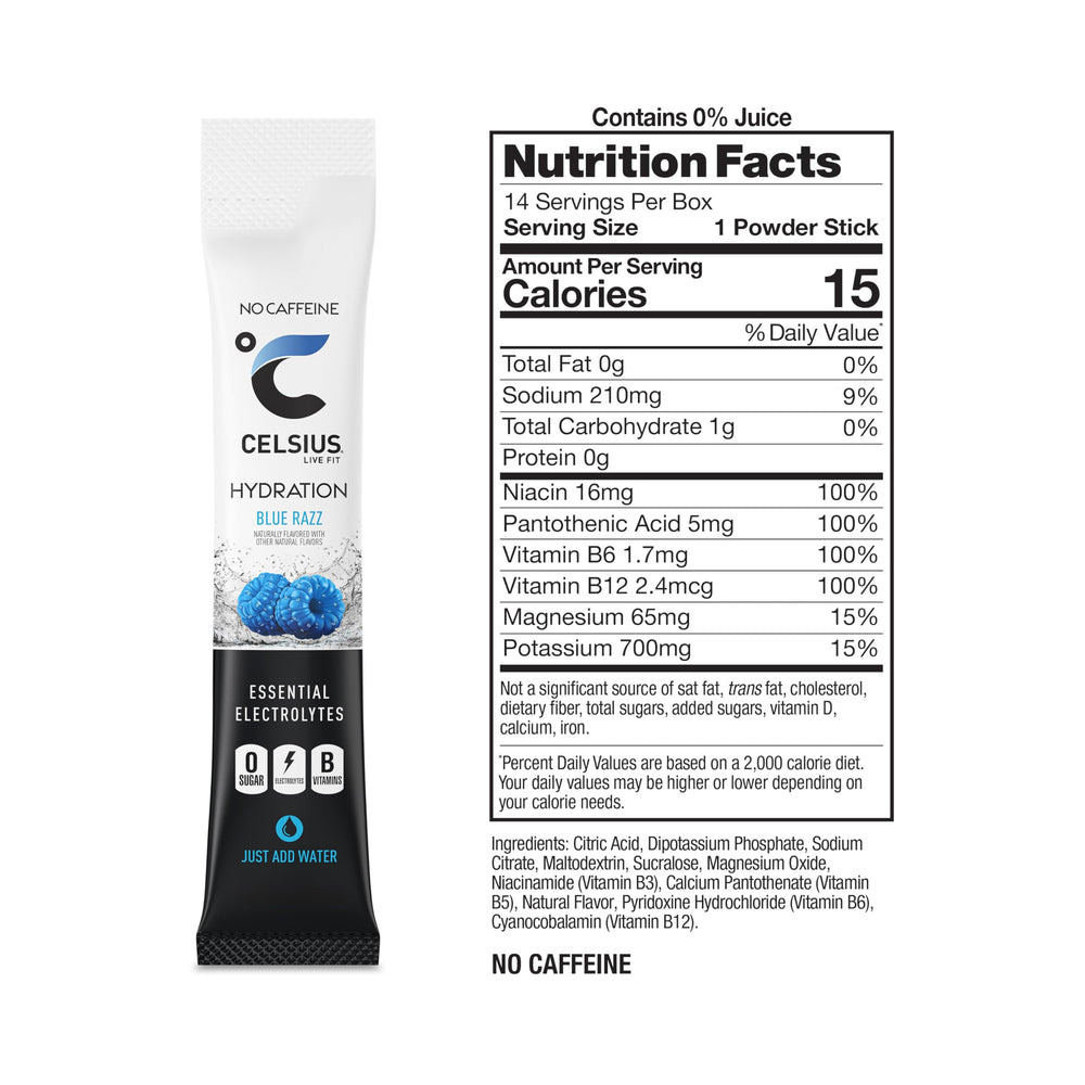 CELSIUS Hydration Blue Razz zero sugar mix for healthier hydration