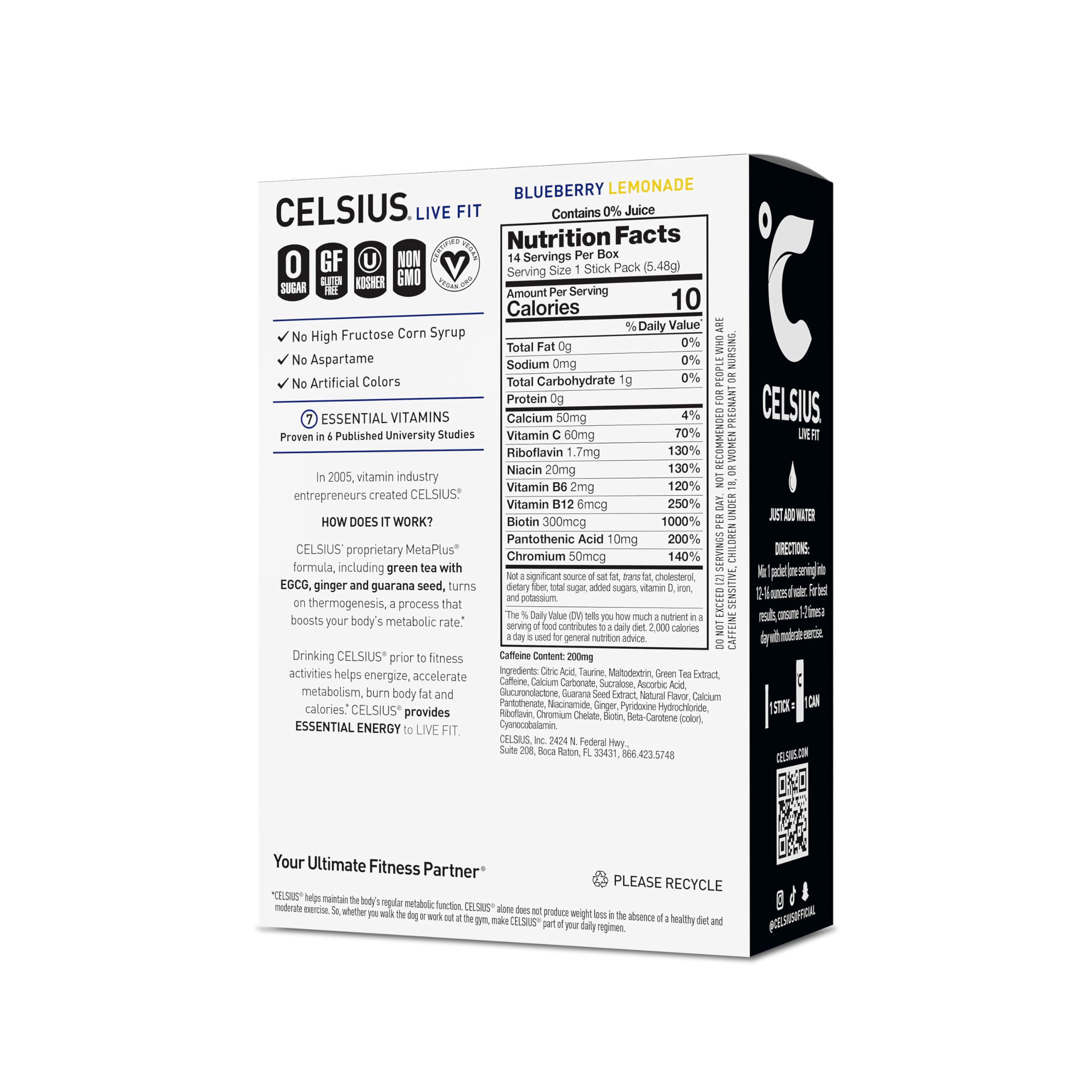 CELSIUS On-The-Go Blueberry Lemonade powder stick sachet ready to mix