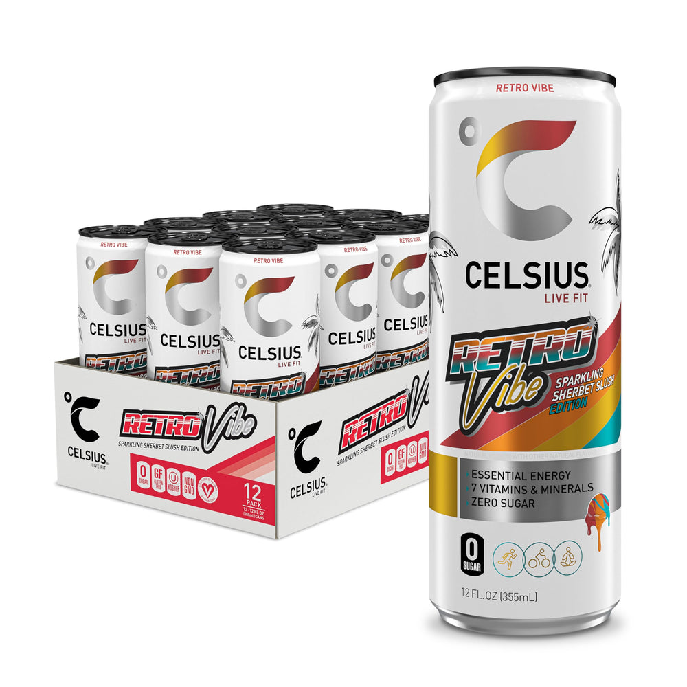 CELSIUS Retro Vibe sparkling sherbet slush can with refreshing energy boost