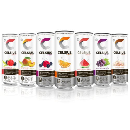 CELSIUS slim can 12 oz pack display for easy on-the-go energy