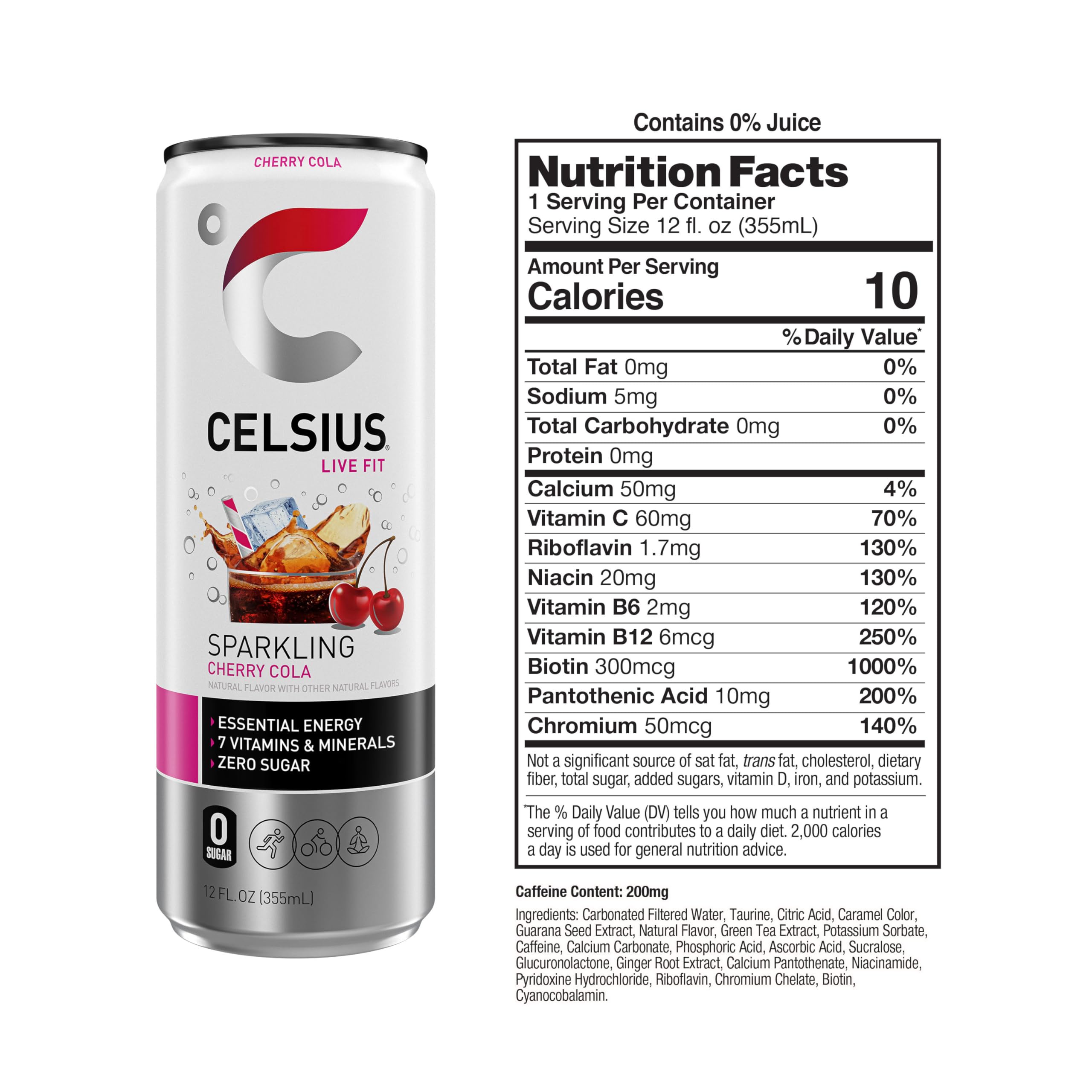 Pour CELSIUS Sparkling Cherry Cola into a glass for a refreshing boost.