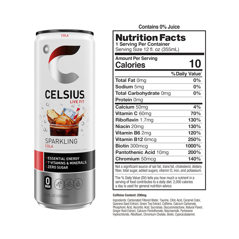 CELSIUS Sparkling Cola bubbles close-up with crisp, nostalgic flavor appeal.