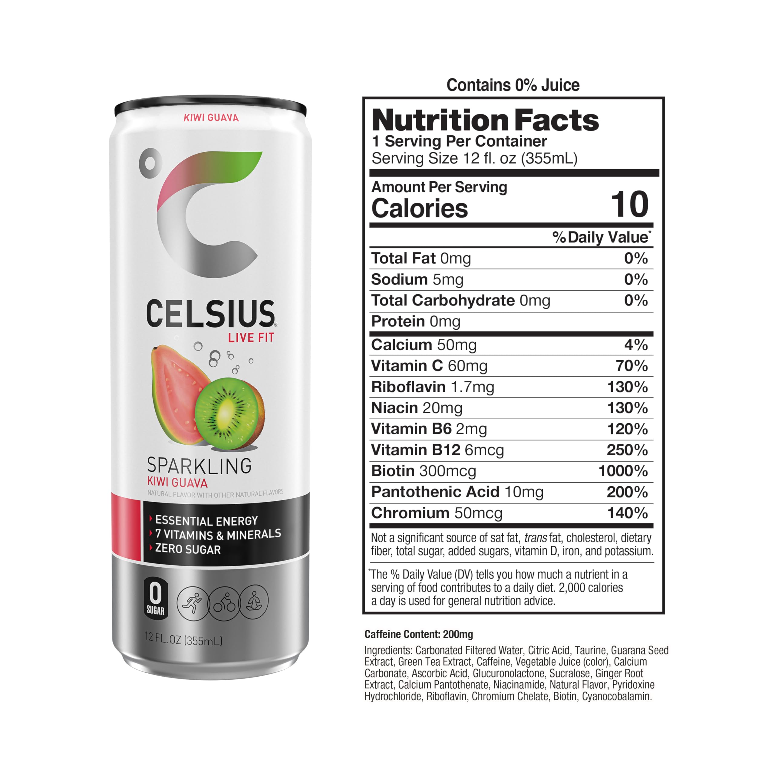 Celsius Sparkling Kiwi Guava can for on-the-go energy in a 12-pack.