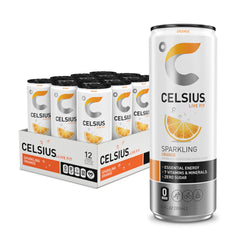 CELSIUS Sparkling Orange can front view offers a sugar-free energy boost.