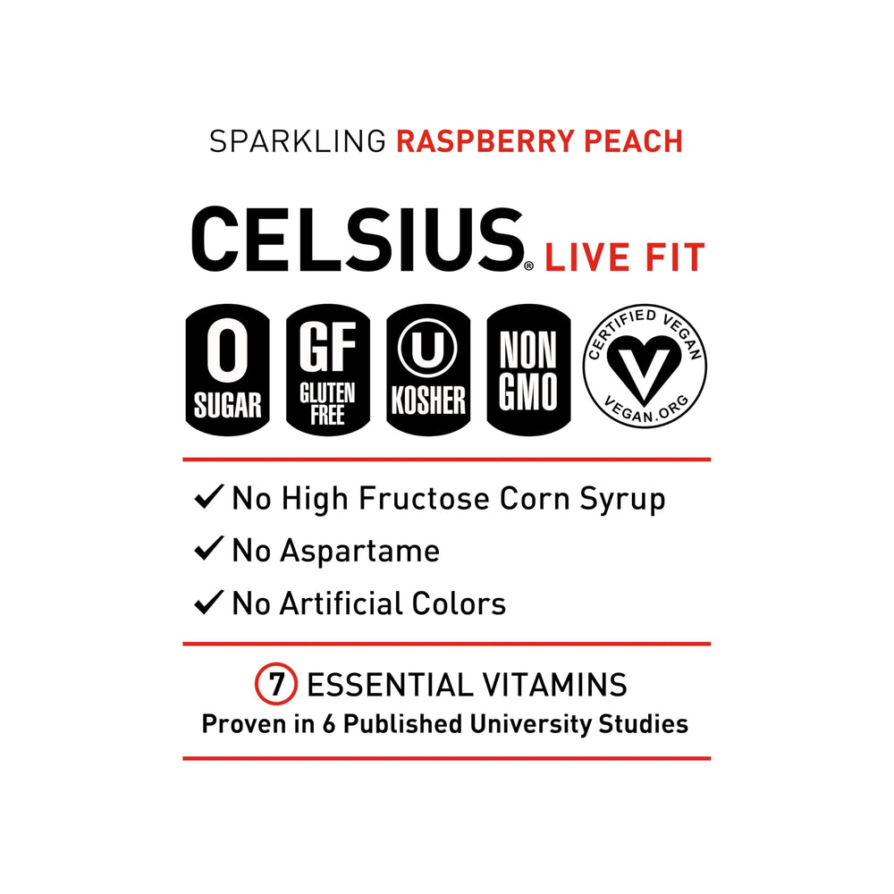 Celsius Sparkling Raspberry Peach pour unleashes refreshing aroma and fizzy lift.