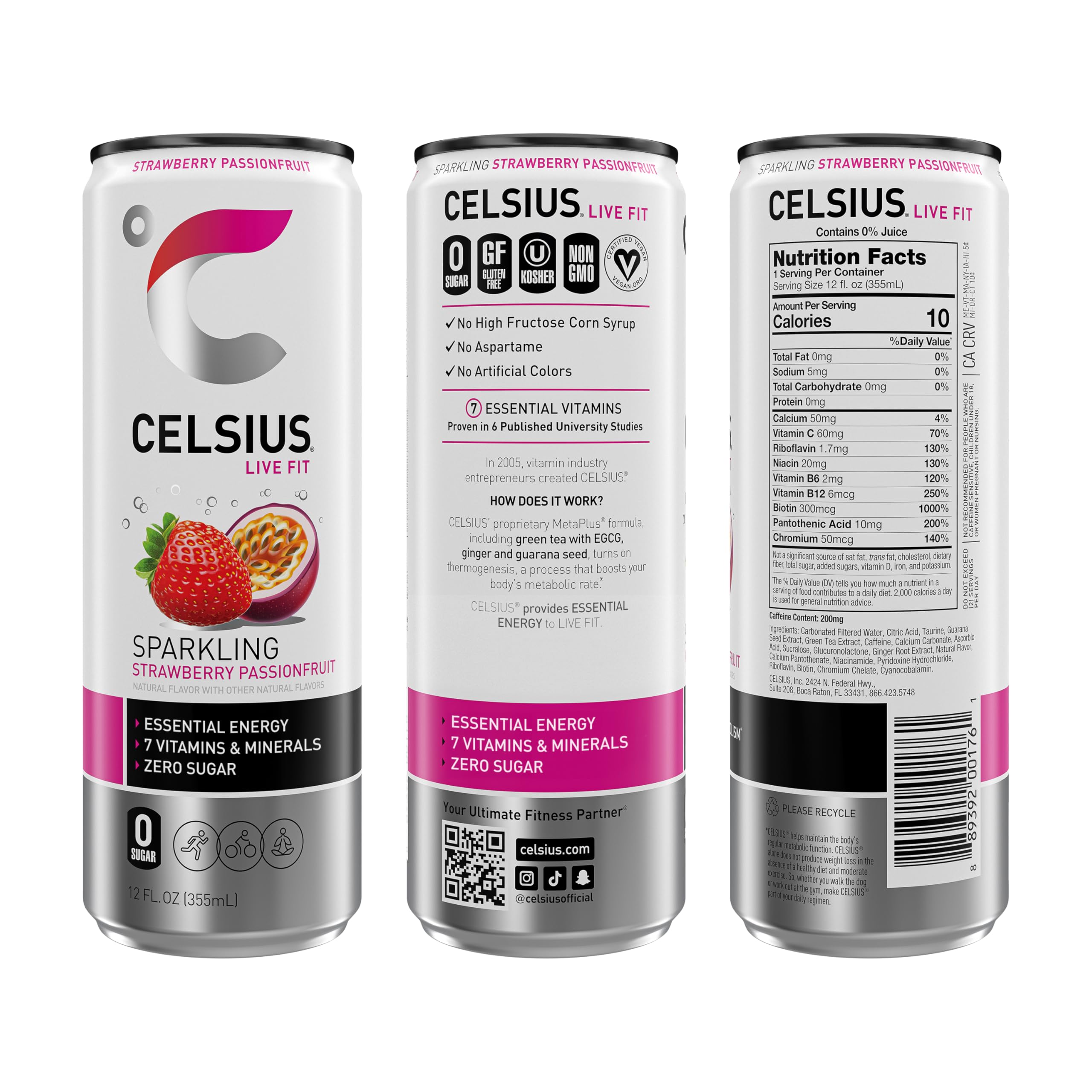 CELSIUS Sparkling Strawberry Passionfruit flavor close-up highlights strawberry sweetness and tang.