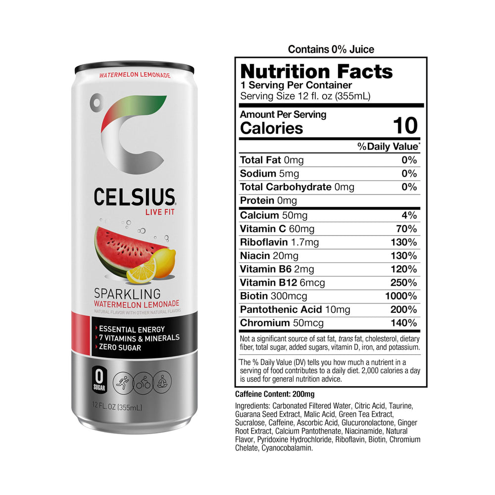 CELSIUS Sparkling Watermelon Lemonade can being poured for a workout.