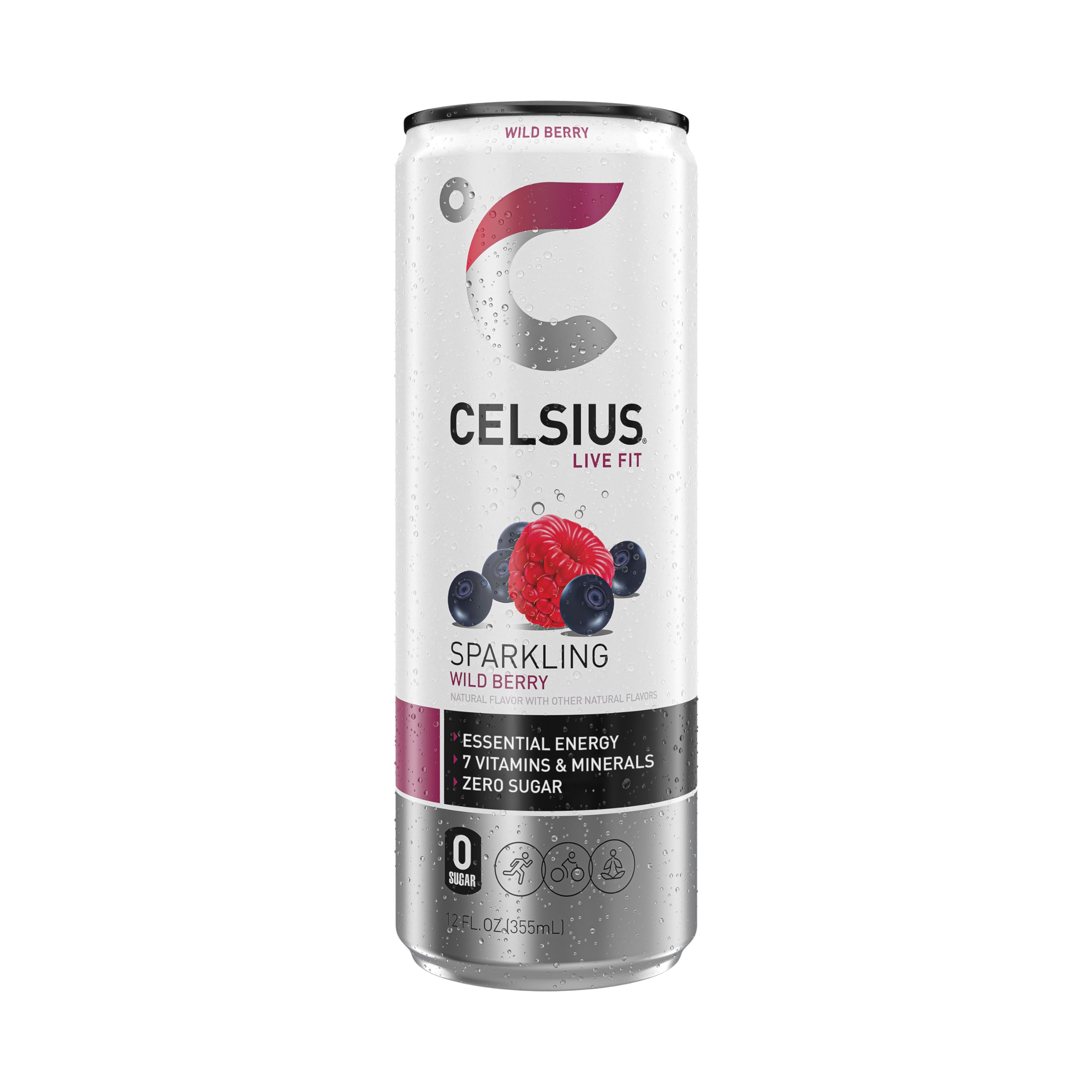 CELSIUS Sparkling Wild Berry flavor closeup suggests berry flavor and freshness